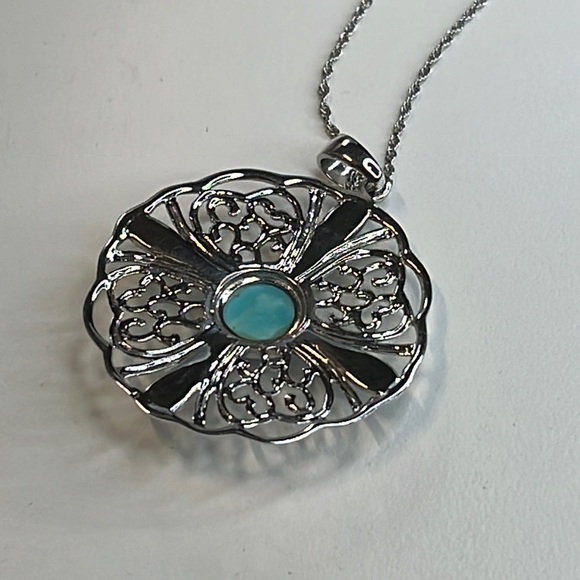 R. H. Macy Silver & Turquoise Flower Pot Necklace, NWT! - Picture 4 of 6